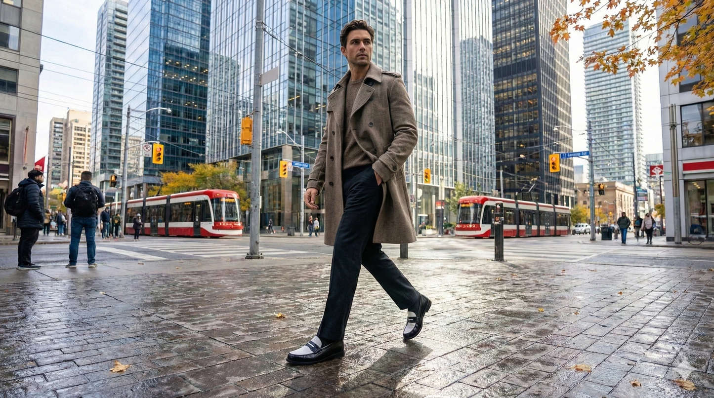 Men's Two-Tone Leather Penny Loafers - Black & White Handmade Shoes