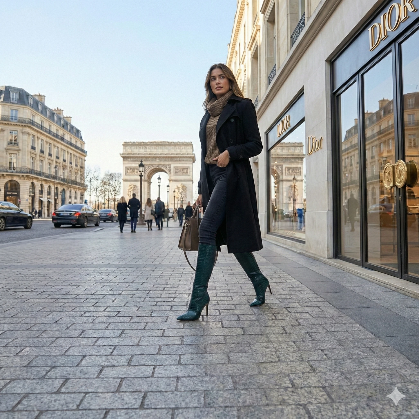 Luxury Teal Croc-Embossed Pointed Toe High Heel Tall Boots