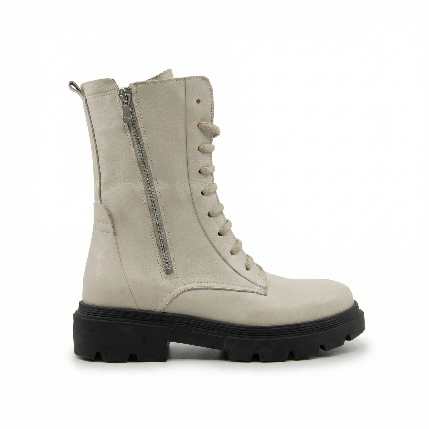 Women's Off-White Genuine Leather Combat Boots - Chunky Lug Sole