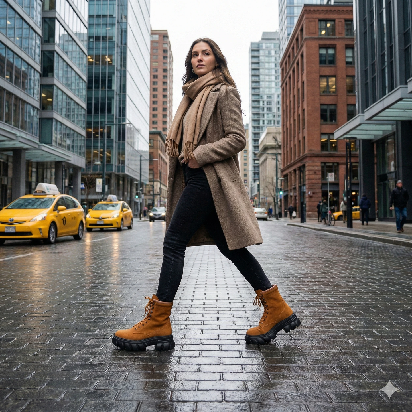 Tan Suede Chunky Platform Combat Boots - Handmade Genuine Leather
