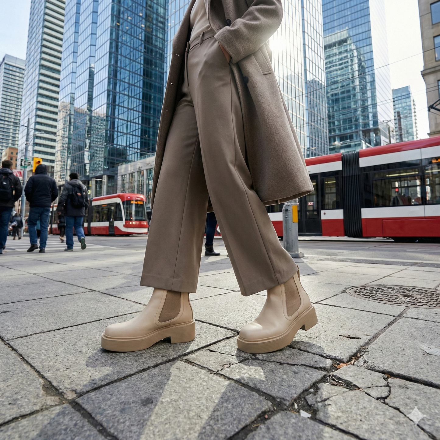 Nude Genuine Leather Platform Boots - Chic Chunky Chelsea Ankle Boots