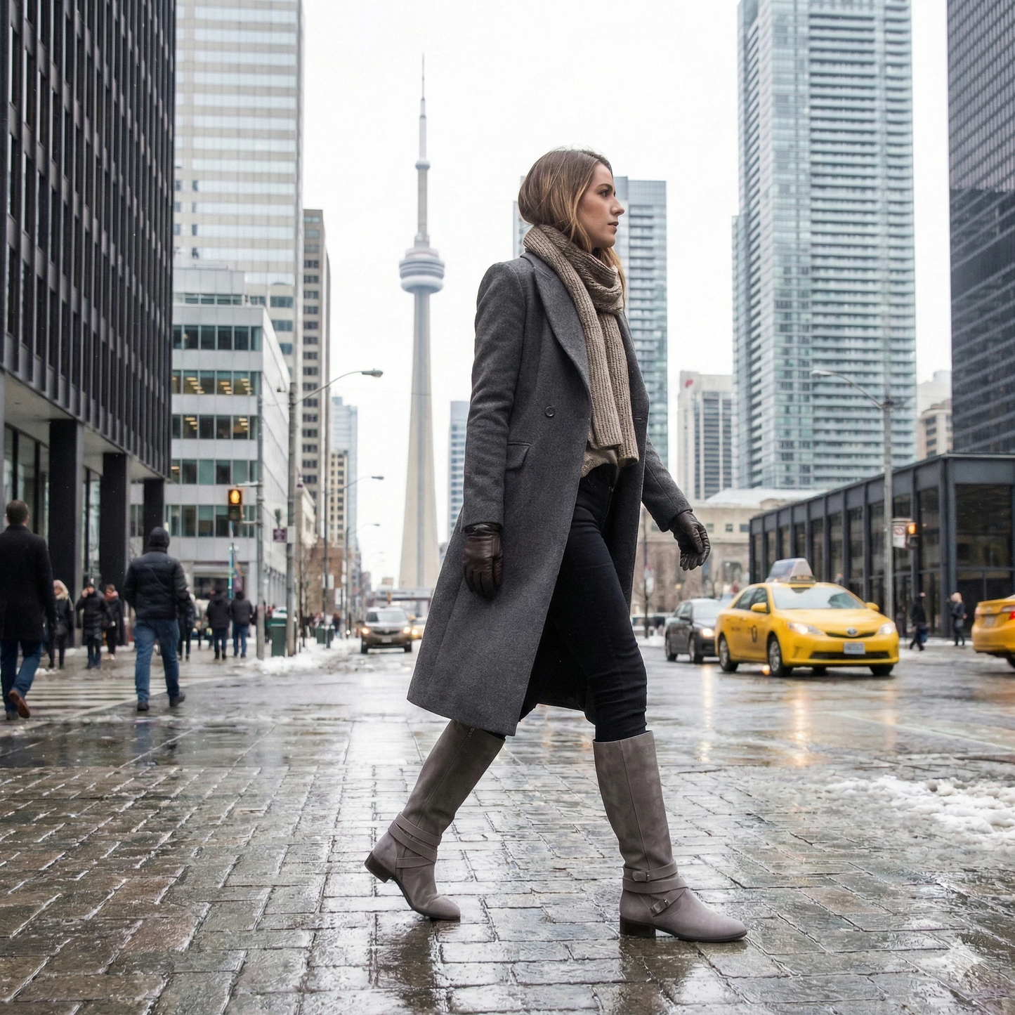 Grey Suede Knee-High Boots - Handcrafted Strapped Long Boots