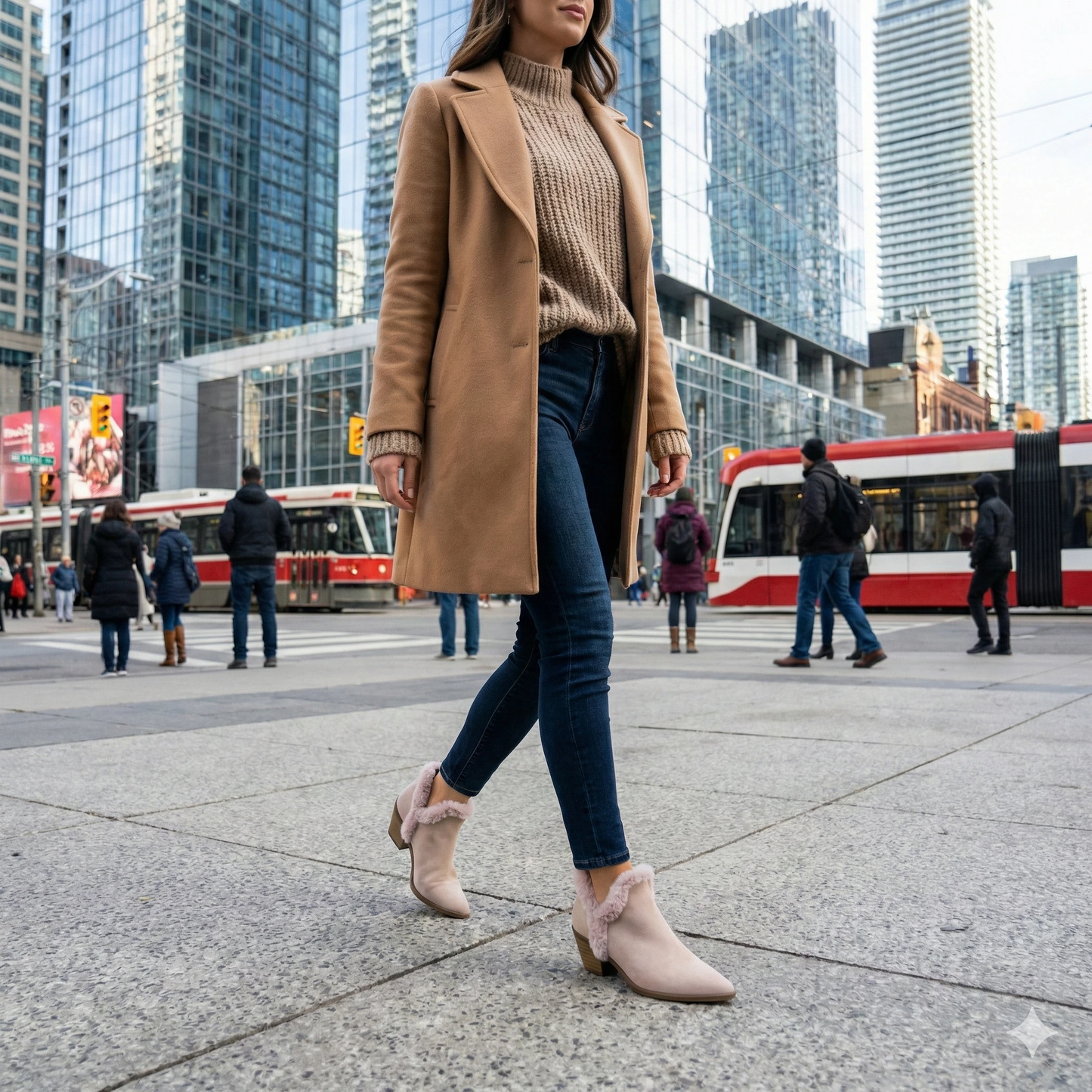 Pointed Toe Faux Fur Suede Ankle Boots - Elegant Beige Booties