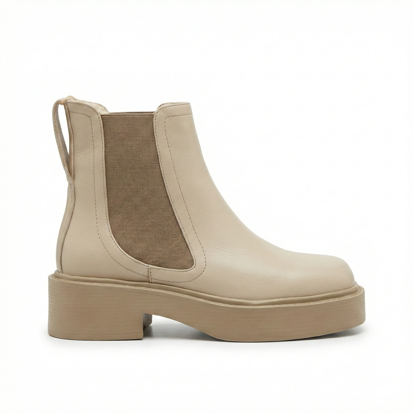 Nude Genuine Leather Platform Boots - Chic Chunky Chelsea Ankle Boots