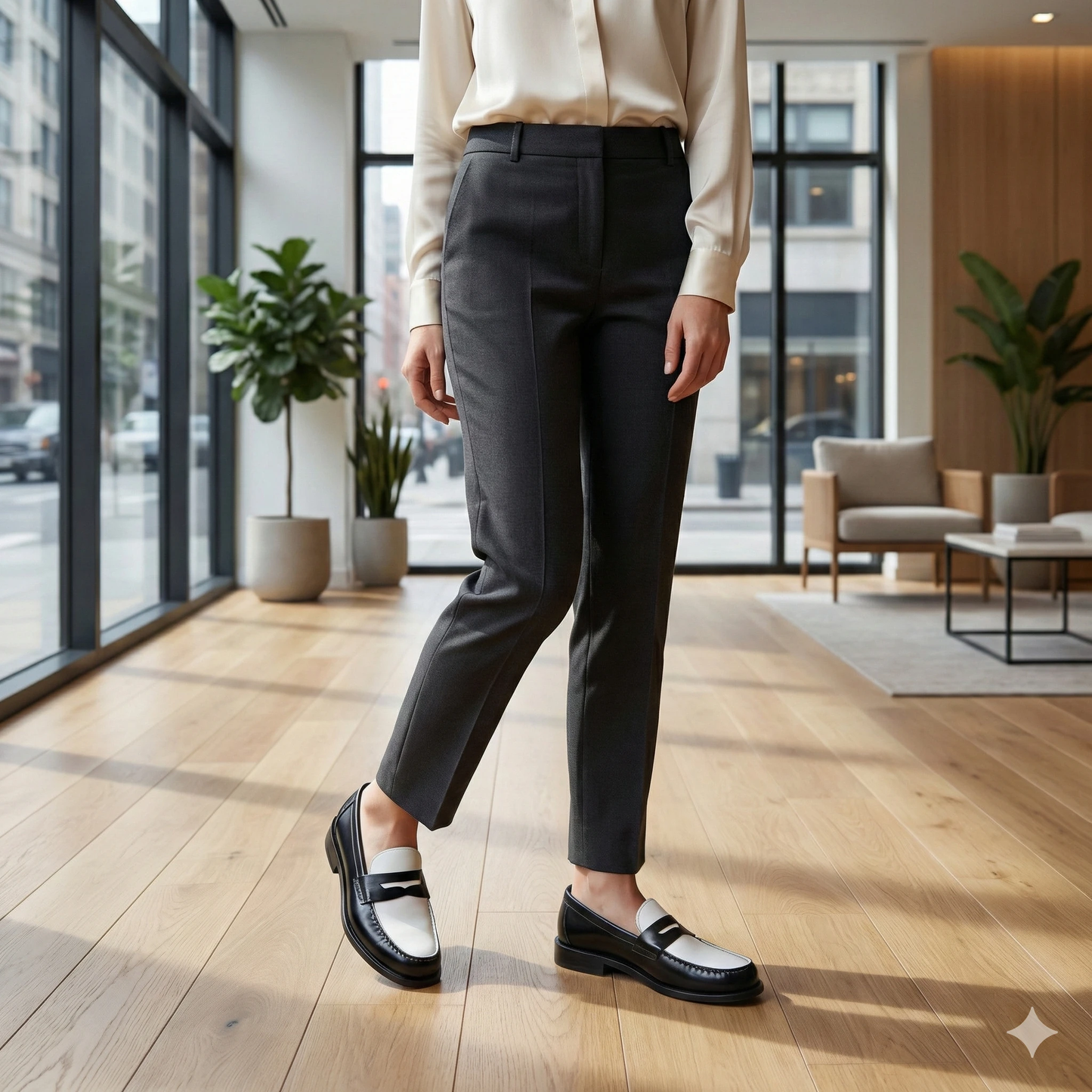 Men's Two-Tone Leather Penny Loafers - Black & White Handmade Shoes