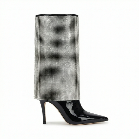 Crystal Embellished Patent Leather Stiletto Gaiter Boots