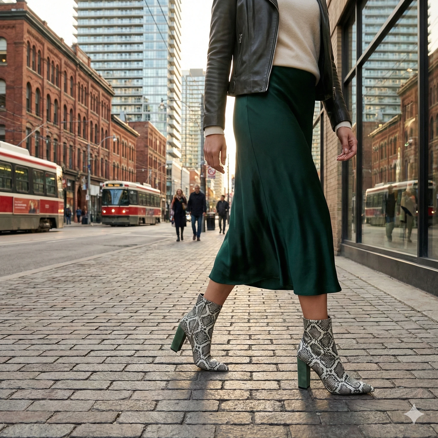 Snakeskin Pointed Toe Ankle Boots - Green Suede Block Heel Chic