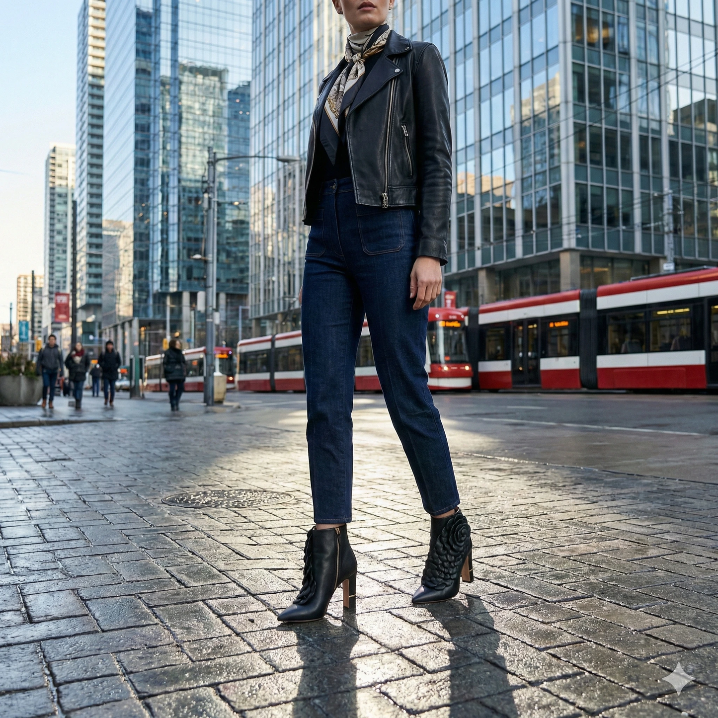 Luxury Black Leather 3D Flower Ankle Boots - Handmade Designer Heels